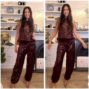 Zara Set Sequin Barrel Pants & Top With Faux Fur Hem NWT